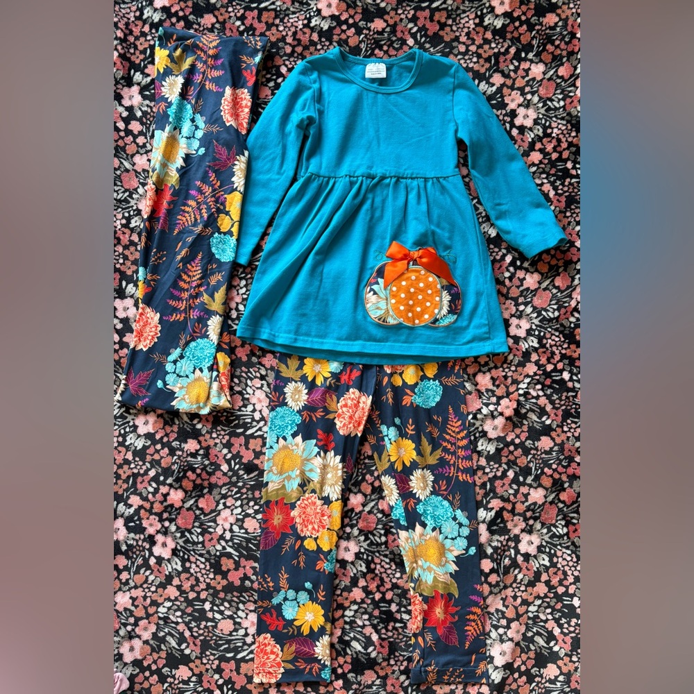 Teal Floral Pumpkin Outfit Set